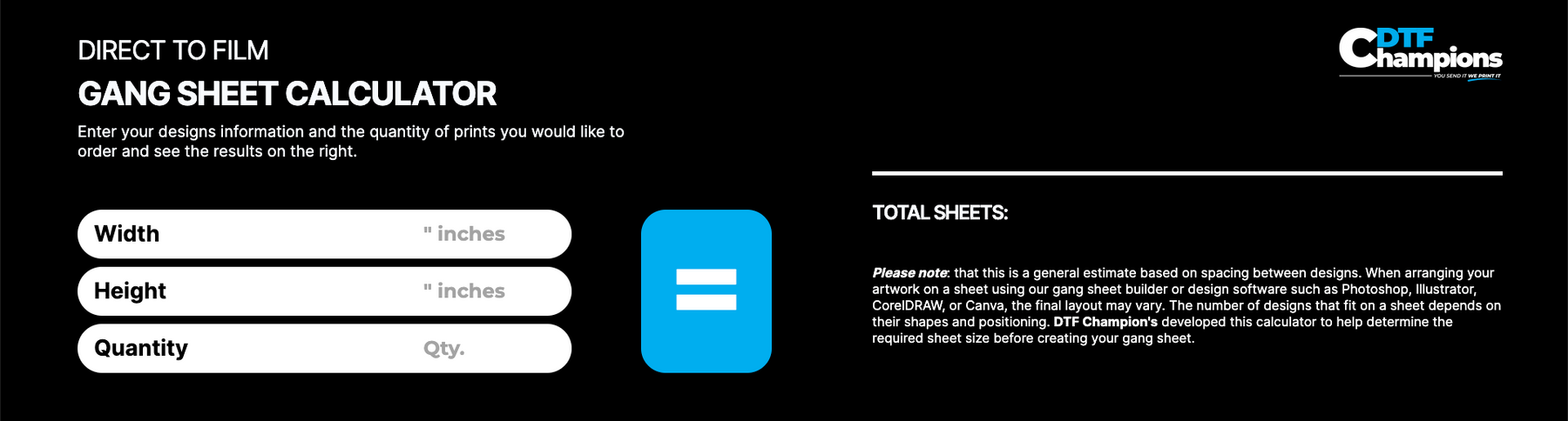 DTF Gang Sheet Calculator Shopify Section