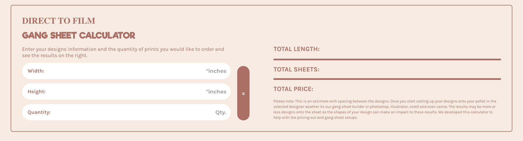 DTF Gang Sheet Calculator Shopify Section